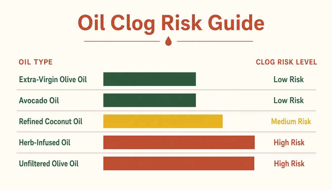 Chart showing clog test results for five different oils used in a misting sprayer